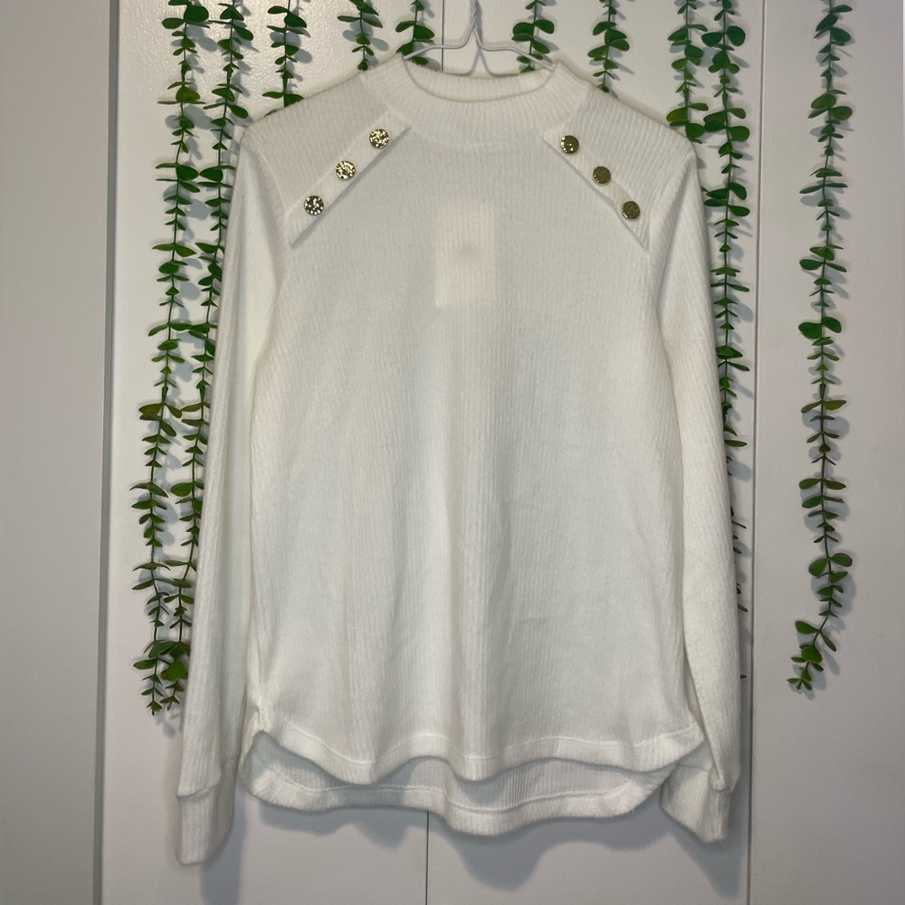 Como Blu White Knitted Sweatshirt with Gold detail - Small/Petite